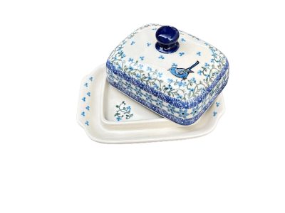 Kézműves kerámia vajtartó – cinkés, 17cm